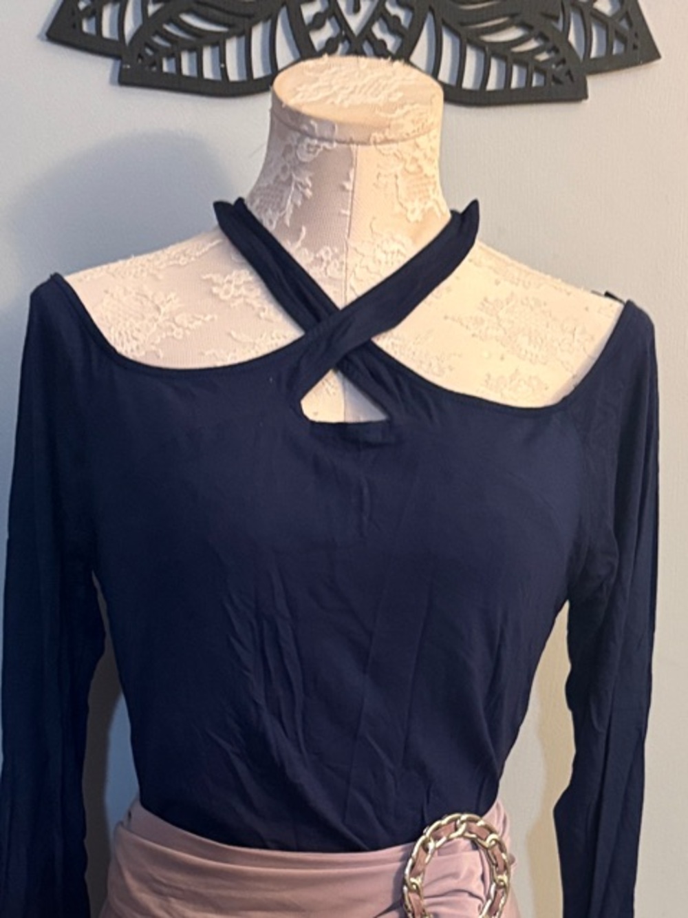Venus Navy Blue  Crisscross off shoulder top M